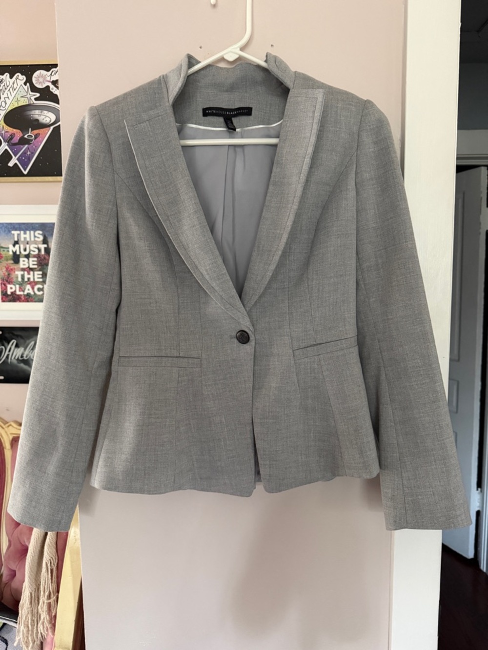 White House Black Market Grey Peplum One-Button Blazer